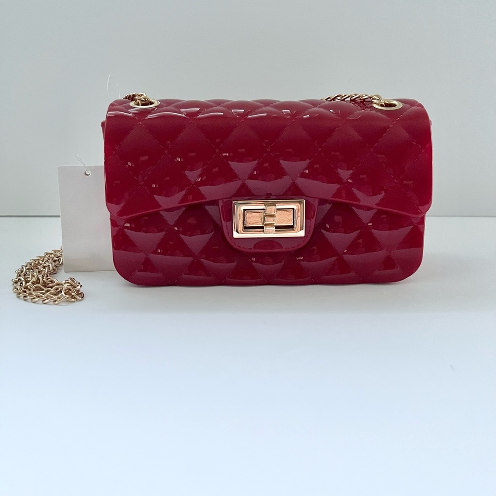 Mini Red Crossbody Purse With Gold Shoulder Straps